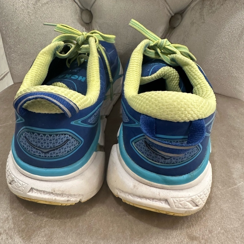 Hoka One One CLIFTON 2 BLUE Neon Yellow Women’s 7.5 Jogging Running Comfort - Picture 3 of 5